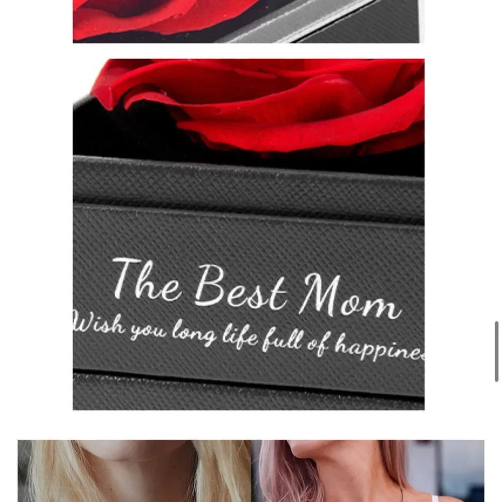 Mom Necklace + Preserved Eternal Red Rose+ Gift Box+Bag+Card Valentine’s Day NEW - Picture 9 of 9